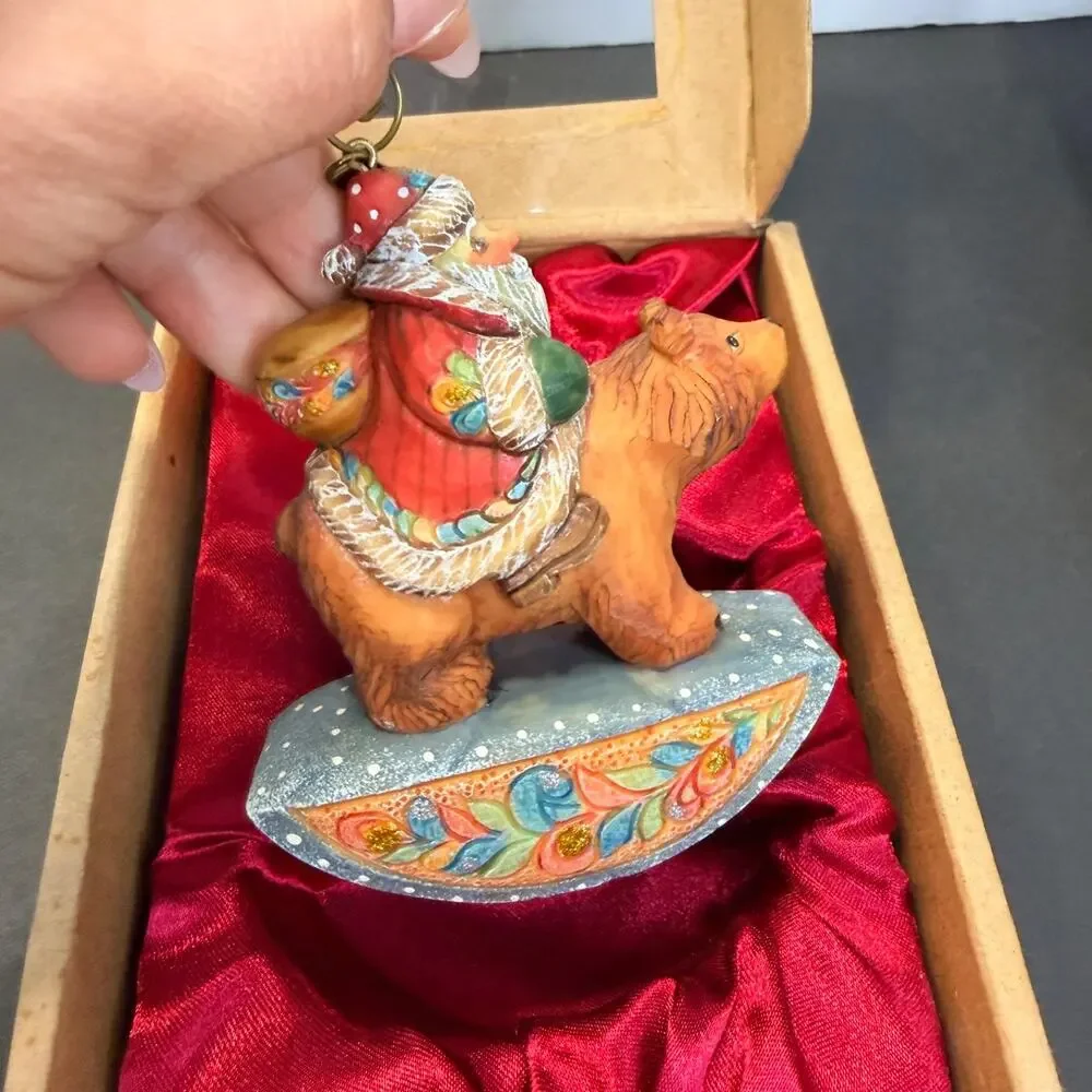 G. DeBrekht Christmas Ornaments Lot of 3 Boxed Santa Bear Snowman Folk Art
